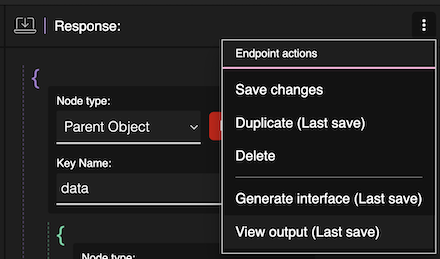 Endpoints action menu with Generated interface highlighted