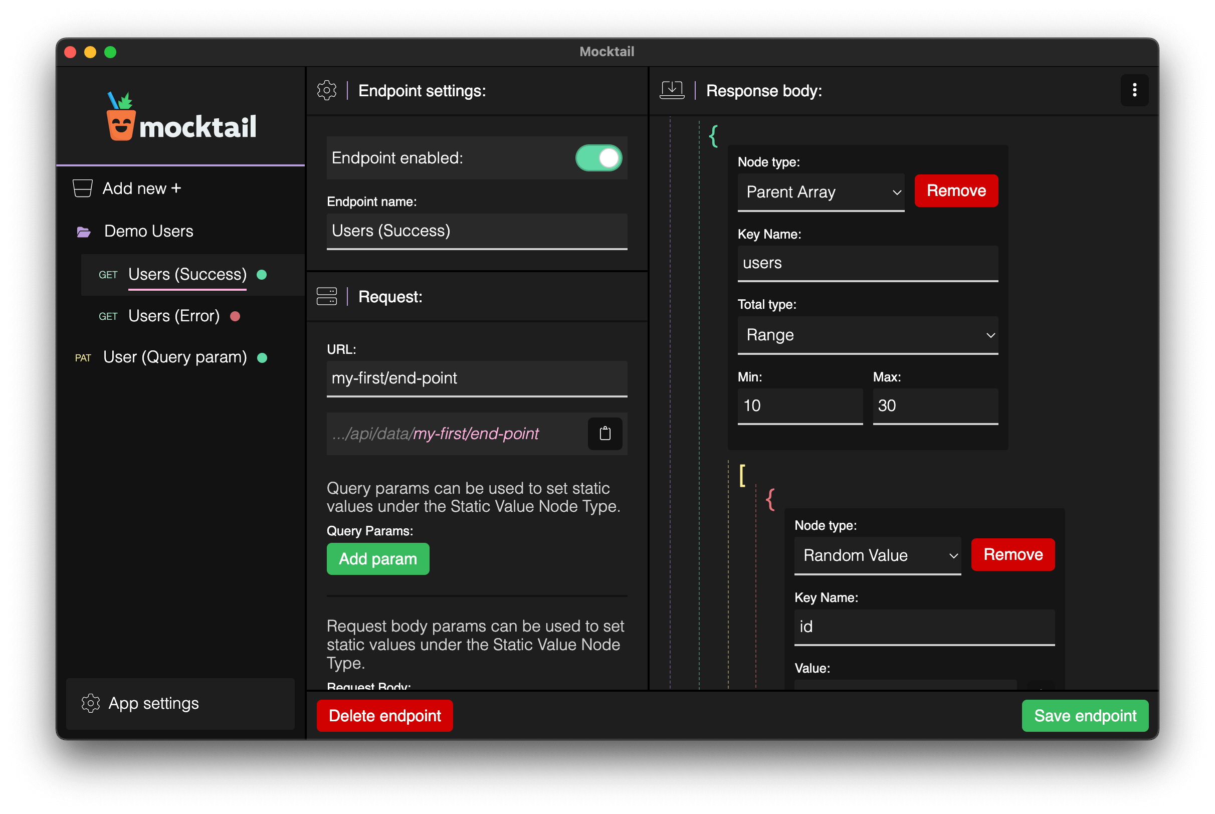 Editing an endpoint in mocktail